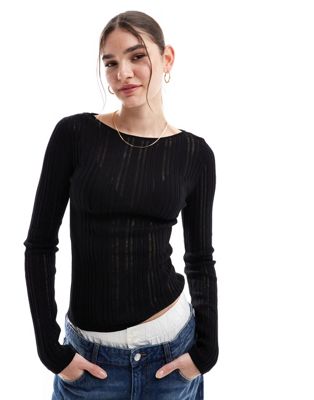 & Other Stories semi sheer fine knit top in black & OTHER STORIES