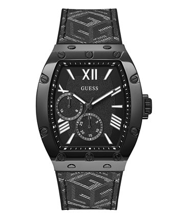 Мужские многофункциональные черные часы из натуральной кожи и силикона, 43 мм GUESS