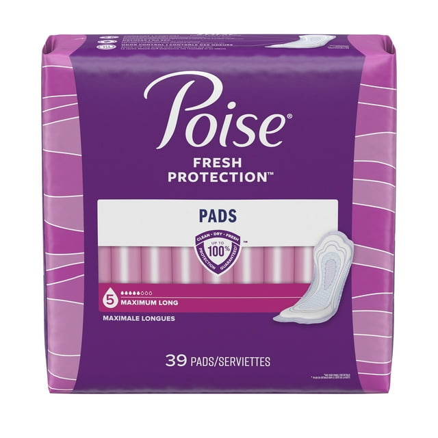 Poise Fresh Protection Female Incontinent Pad Long Length 14.6 Inch Length 44561, Maximum, 78 Ct Poise