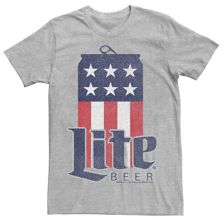 Men's Lite Beer USA Flag Can Graphic Tee Licensed Character