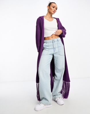 Annorlunda chunky cable knit slouchy tassel hem cardigan in purple Annorlunda