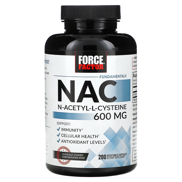NAC, N-Ацетил-L-Цистеин - 600 мг - 200 растительных капсул - Force Factor Force Factor