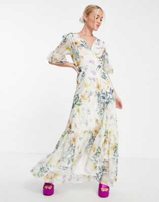 Лимонное платье макси с цветочным принтом Hope & Ivy Flora Hope & Ivy