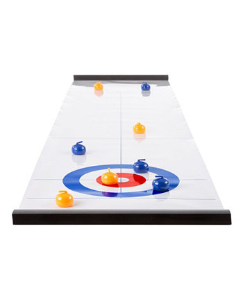 Hey Play Tabletop Curling Game - Portable Indoor Desktop Roll Up Magnetic Competition Board Game With Eight Stones Trademark Global