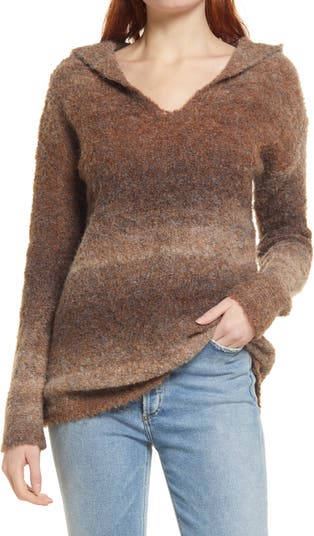 Уютный свитер с капюшоном и V-образным вырезом в полоску с эффектом «омбре» CASLON<SUP>®</SUP>