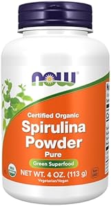 NOW Foods Supplements, Certified Organic, Spirulina Powder (Порошок), Rich in Beta-Carotene (Vitamin A) and B-12 with naturally occurring GLA & Chlorophyll, 1-Pound NOW Foods