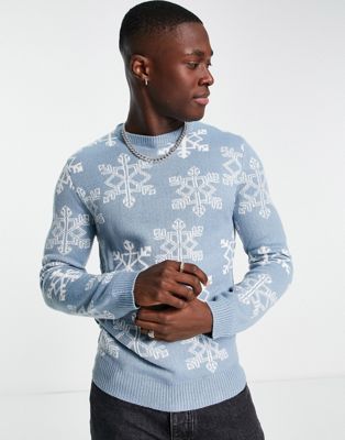 Синий рождественский свитер со снежинками Another Influence Another Influence