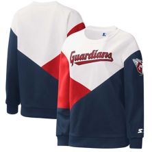 Женский стартовый белый/темно-синий пуловер с капюшоном Cleveland Guardians Starter