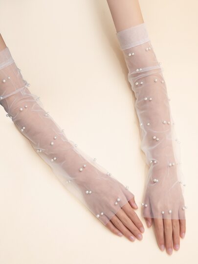 Кружевные длинные перчатки с искусственным жемчугом SHEIN