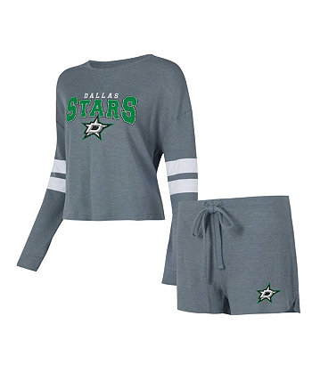 Женский темно-серый комплект для сна с рваной футболкой с длинными рукавами и шортами Dallas Stars Meadow Concepts Sport