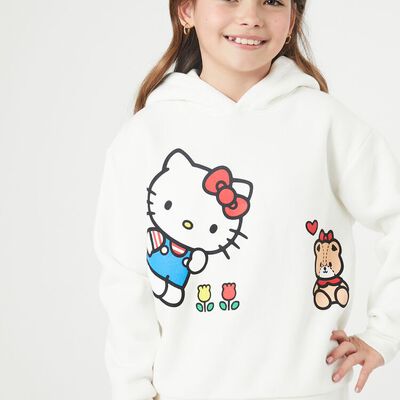 Детское худи с графическим рисунком Hello Kitty и медведем от Forever 21, из флиса, с длинными рукавами Forever21