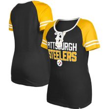 Женская черная футболка New Era со шнуровкой реглан Pittsburgh Steelers New Era