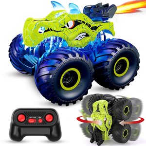 JUGAAD LIFE Dinosaur Remote Control Car 2.4GHz RC Monster Trucks for Boys Girls with Light, Sound & Spray, Dinosaur Toys Christmas Gift for Kids 3 4 5 6 7 8 Years Old-Green Jugaad Life