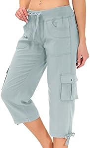 MoFiz Womens Capris with Pockets Loose Fit Casual Capri Pants Dressy Lightweight Ladies Baggy Cargo Pants for Hiking MoFiz