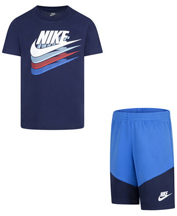 Футболка и шорты с цветными блоками Little Boys, комплект из 2 предметов Nike