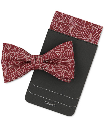Men's Burgundy Floral-Print Bow Tie & Pocket Square Tallia