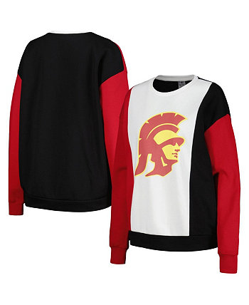 Women's White, Black USC Trojans Vertical Color-Block Pullover Sweatshirt Gameday Couture