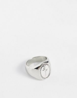 ASOS DESIGN signet ring with rose in silver tone ASOS DESIGN