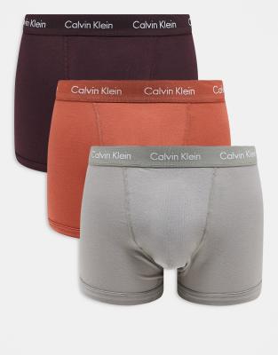 Мужские боксеры из хлопка и эластана Calvin Klein, комплект из 3 штук, оранжевые/коричневые/серые Calvin Klein