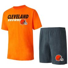 Мужской комплект для сна с футболкой и шортами Concepts Sport угольного/оранжевого цвета Cleveland Browns Meter Unbranded