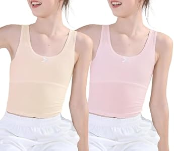 Happy Cherry Training Bras for Girls with Lightly Pads Teen Cotton Camisoles Undershirts Kids Crop Tank Tops Size 7-12 Years Happy Cherry