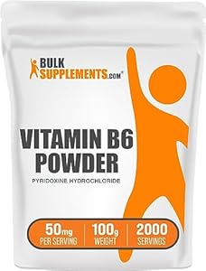 BulkSupplements.com Pyridoxine HCl Powder - Vitamin B6 Supplement, Vitamin B6 50mg - for Immune Support, Gluten Free, 50mg of Pyridoxine B6 per Serving, 1kg (2.2 lbs) (Pack of 1) BulkSupplements