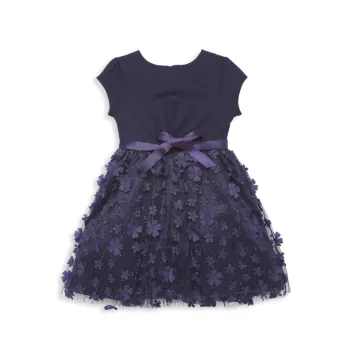 Little Girl's &amp; Girl's Embroidered 3D Flower Mesh Dress Blush by Us Angels