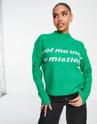 Зеленый свитер Missguided Under с омелой Missguided