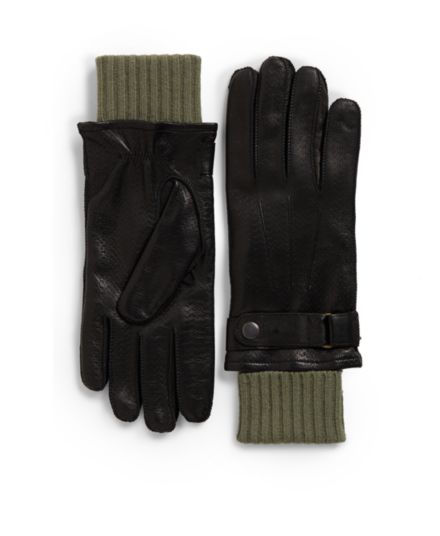 Рубчатая манжета из шерсти и усилителя; Кожаные перчатки Portolano