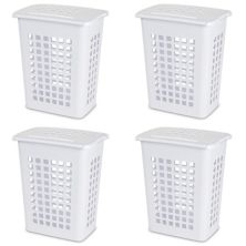 Sterilite Rectangular LiftTop Plastic Dirty Clothes Laundry Hamper Bin with Lid (4 Pack) Sterilite