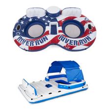Intex American Flag 2 Person Pool Float w/ Tropical Breeze 6 Person Lake Raft Intex