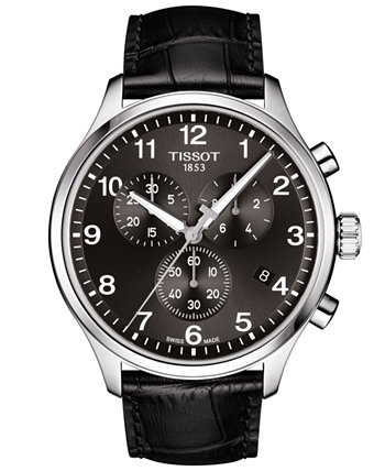 Мужские швейцарские часы с хронографом Chrono XL Classic T-Sport с черным кожаным ремешком 45 мм Tissot