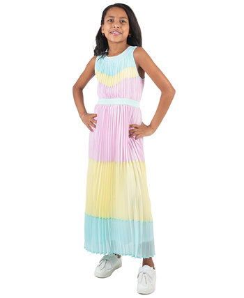Плиссированное шифоновое платье макси с цветными блоками для больших девочек Rare Editions