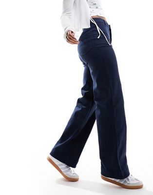 Темно-синие широкие брюки из эластичного хлопка Monki Monki