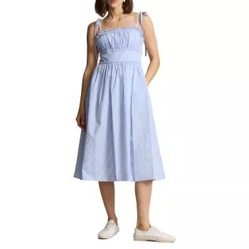 Cotton Seersucker Fit-And-Flare Dress Polo Ralph Lauren