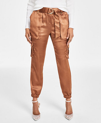 Women's High-Rise Belted Satin Cargo Pants, Regular & Petite, Created for Macy's I.N.C. International Concepts