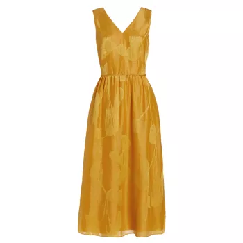 Lansing Leaf Linen &amp; Silk Jacquard Dress Lafayette 148 New York