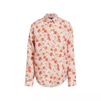 КОЛЛЕКЦИЯ Цветочная льняная рубашка с пуговицами спереди Saks Fifth Avenue