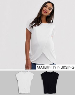 ASOS DESIGN Maternity nursing 2 pack t-shirt in black and white ASOS Maternity - Nursing