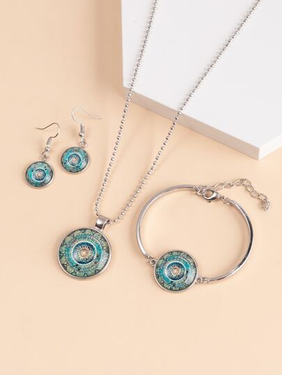 Ожерелье & браслет & 1 пара серьги-подвески с цветочным принтом SHEIN