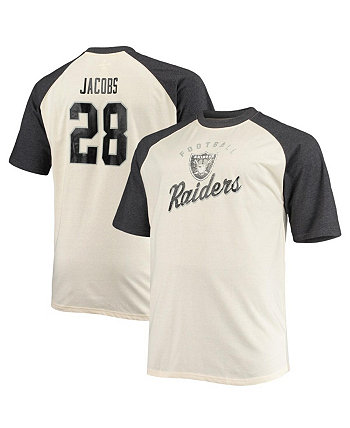 Мужская футболка Josh Jacobs Oatmeal Las Vegas Raiders Big and Tall Player с именем и номером реглан Profile