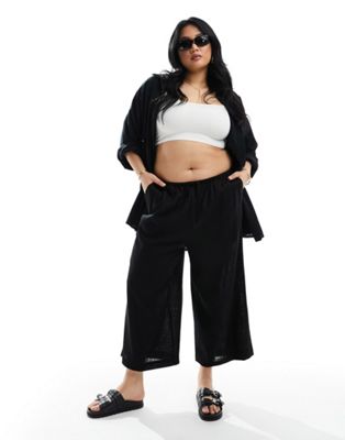 ASOS DESIGN Curve pull on culotte pants with linen in black ASOS Curve