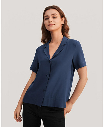Women's V Neck Half-Sleeve Notch Silk Shirt LILYSILK