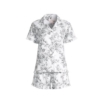 2-Piece Printed Cotton Short-Sleeve Pajama Set RACHEL PARCELL