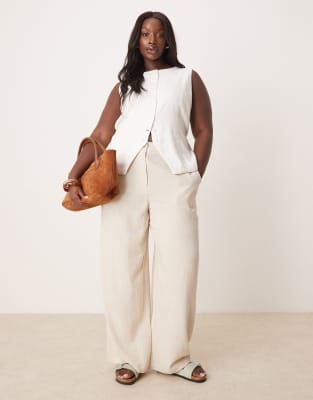 ASOS DESIGN Curve wide leg dad pants with linen in natural  ASOS DESIGN