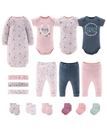 Подарочный набор Newborn Layette для новорожденных девочек, синий и розовый цвета прерий, 16 основных предметов, The Peanutshell