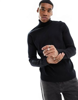 Черный вязаный свитер с высоким воротником Selected Homme Selected