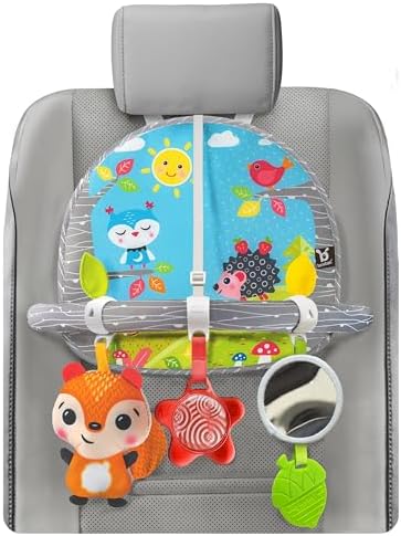 BENBAT Car Seat Toys for Babies - Double Sided Rear Facing Carseat Toy with Baby Mirror for Infants Girls and Boys 0+ Month Blue BENBAT