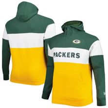 Мужские кроссовки New Era Green/Gold Green Bay Packers Big &amp; Флисовый пуловер с капюшоном с цветными блоками реглан Tall Current New Era