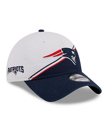 Регулируемая шапка Sideline 9TWENTY для мальчиков и девочек белого, темно-синего цвета New England Patriots 2023 New Era